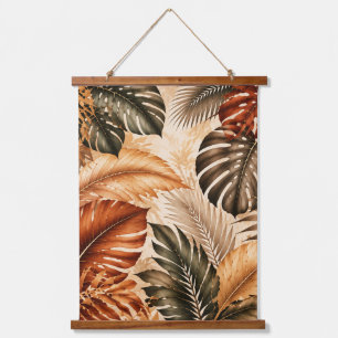 Tapiz Con Marco De Madera Patrón Botánico Monstera Tropical de Otoño