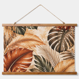 Tapiz Con Marco De Madera Patrón Botánico Monstera Tropical de Otoño