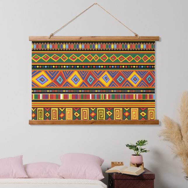 Tapiz Con Marco De Madera Patrón de arte étnico de África (Dormitorio)