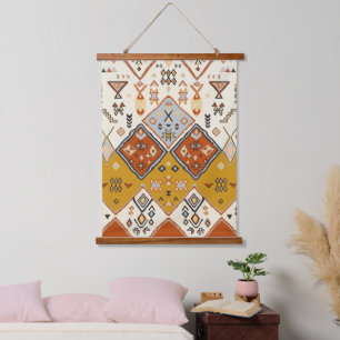 Tapiz Con Marco De Madera Patrón de arte popular geométrico tribal marroquí