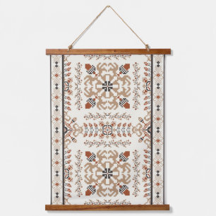 Tapiz Con Marco De Madera Patrón de bordado de punto de cosecha oriental