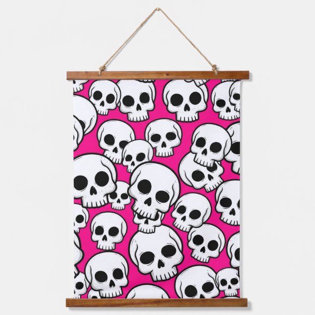 Tapiz Con Marco De Madera Patrón de calavera rosa (Anverso)