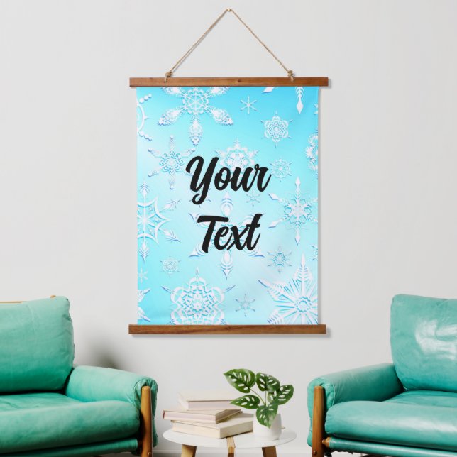 Tapiz Con Marco De Madera Patrón de copos de nieve de cristal (Sala de estar)