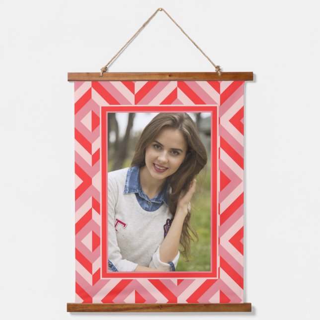 Tapiz Con Marco De Madera Patrón de diamante rojo de tres tonos (Anverso)