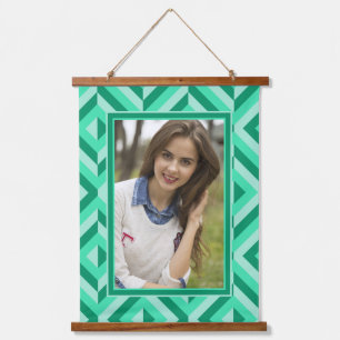 Tapiz Con Marco De Madera Patrón de diamante verde fotográfico de tres tonos
