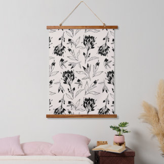 Tapiz Con Marco De Madera Patrón de dibujo floral botánico minimalista moder
