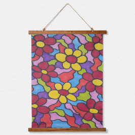 Tapiz Con Marco De Madera Patrón de flor arco iris retro