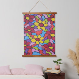 Tapiz Con Marco De Madera Patrón de flor arco iris retro
