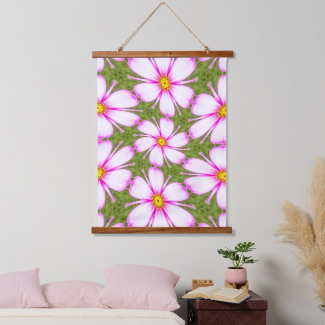 Tapiz Con Marco De Madera Patrón de flores de cosmos (Dormitorio)