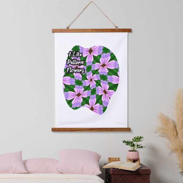 Tapiz Con Marco De Madera Patrón de flores rosadas espumosas (Dormitorio)