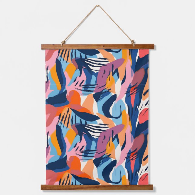 Tapiz Con Marco De Madera Patrón de Formas Abstractas Modernas Vibrantes (Anverso)