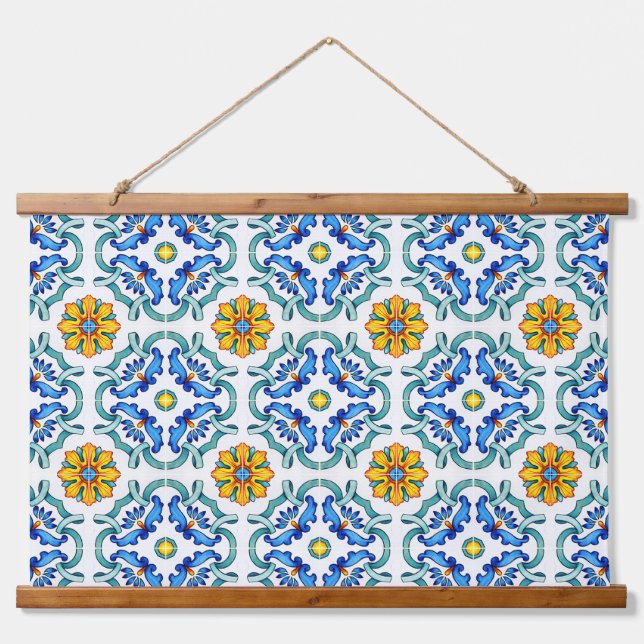Tapiz Con Marco De Madera Patrón de mosaico decorativo mediterráneo (Anverso )