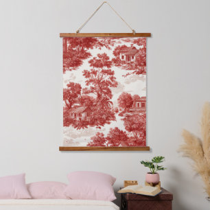 Tapiz Con Marco De Madera Patrón de Naturaleza Paisaje Toile Rojo Vintage