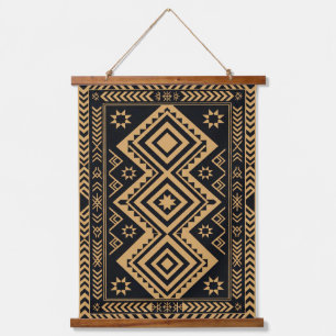 Tapiz Con Marco De Madera Patrón de superficie abstracto boho de oro negro