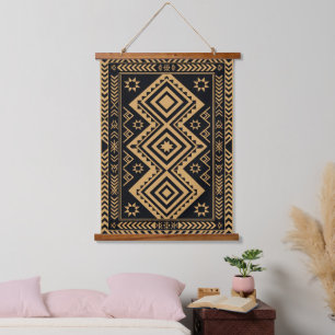 Tapiz Con Marco De Madera Patrón de superficie abstracto boho de oro negro
