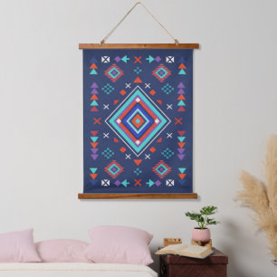 Tapiz Con Marco De Madera Patrón de Superficie Geométrico Boho Turquesa Mari