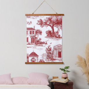 Tapiz Con Marco De Madera Patrón de toile de granja roja con árbol escénico