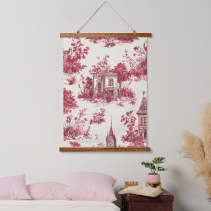 Tapiz Con Marco De Madera Patrón de Toile Tradicional Rojo del Campo