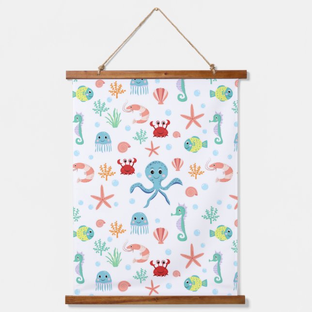 Tapiz Con Marco De Madera Patrón del mundo marino (Anverso)