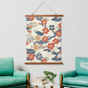 Tapiz Con Marco De Madera Patrón elegante sin foco de flores de cerezo (14)