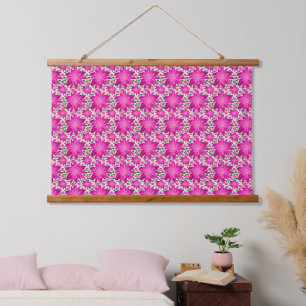 Tapiz Con Marco De Madera Patrón floral continuo de color rosa intenso