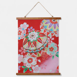 Tapiz Con Marco De Madera Patrón floral, textil de KIMONO japonés