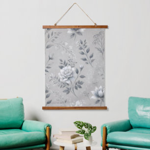 Tapiz Con Marco De Madera Patrón floral vintage sobre fondo gris ruso
