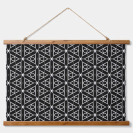 Tapiz Con Marco De Madera Patrón geométrico blanco y plateado negro