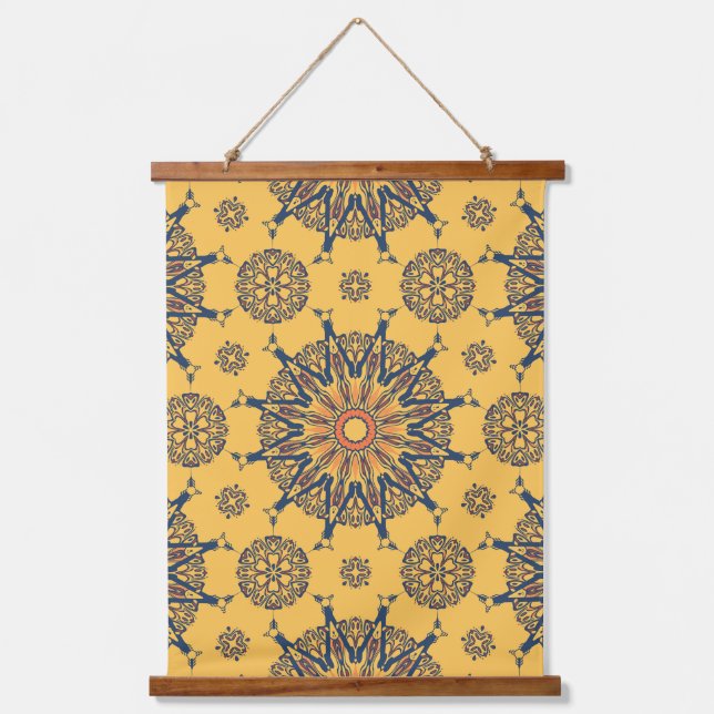 Tapiz Con Marco De Madera Patrón Mandala de Sunburst (Anverso)