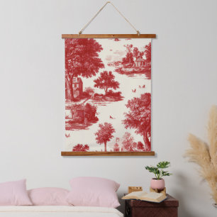 Tapiz Con Marco De Madera Patrón pastoral campestre de Toile francés rojo