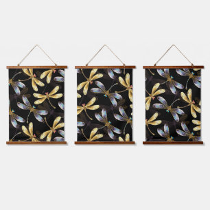 Tapiz Con Marco De Madera Patrón sin foco con Dragonflies dorados