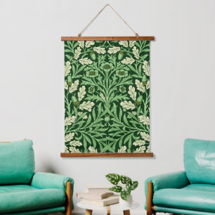 Tapiz Con Marco De Madera Patrón Verde Roble Bellota Vintage William Morris