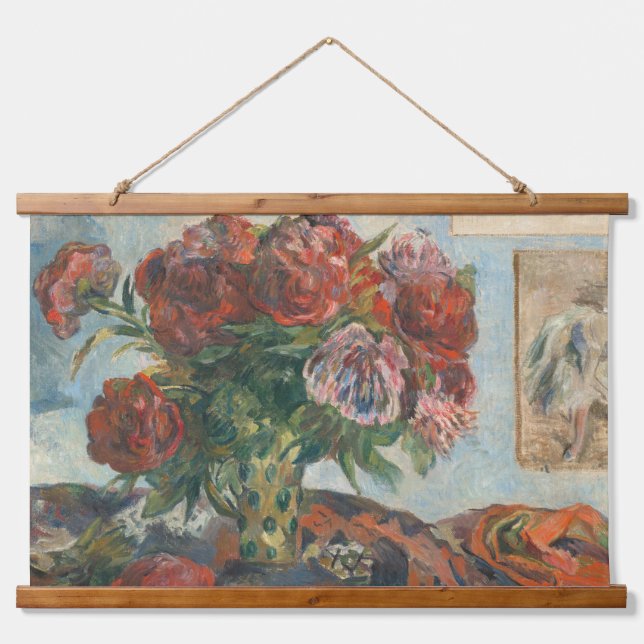 Tapiz Con Marco De Madera Paul Gauguin Todavía Vive Con Flores Rojas Peonies (Anverso )
