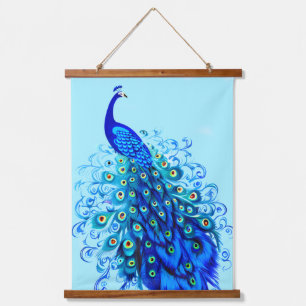 Tapiz Con Marco De Madera Pavo real en turquesa y azul cobalto