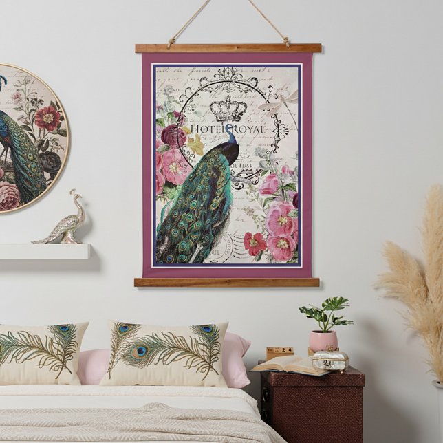 Tapiz Con Marco De Madera Pavo real y flores de primavera (Subido por el creador)