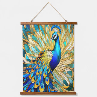 Tapiz Con Marco De Madera Peacock vibrante en el Art Nouveau