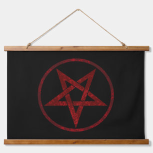 Tapiz Con Marco De Madera Pentagram del diablo Rojo