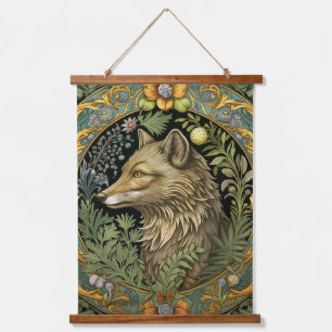 Tapiz Con Marco De Madera Perfil de lobo en estilo vintage