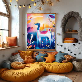 Tapiz Con Marco De Madera Perro caprichoso en el Ilustracion natural