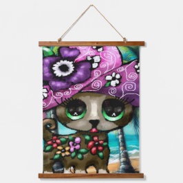 Tapiz Con Marco De Madera Perro chihuahua caprichoso en palmeras de vacacion