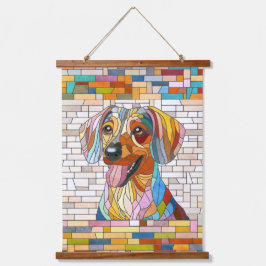Tapiz Con Marco De Madera Perro Dachshund - mosaico doxie-colorido