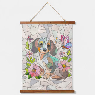 Tapiz Con Marco De Madera Perro Dachshund - mosaico doxie-colorido