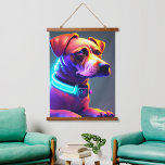 Tapiz Con Marco De Madera Perro moderno de color neón<br><div class="desc">Perro moderno de color neón.Gran regalo para los amantes del perro</div>