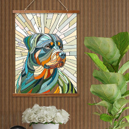 Tapiz Con Marco De Madera Perro Rottweiler - arte de mosaicos