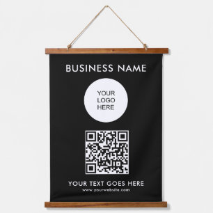 Tapiz Con Marco De Madera Personalizable Código QR Modelo de texto de logoti
