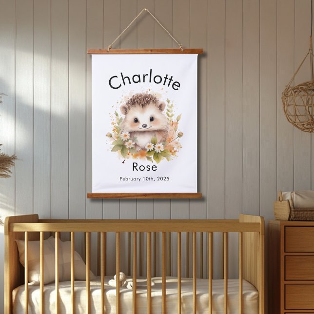 Tapiz Con Marco De Madera Personalizado acuarela Nacimiento de bebé (Subido por el creador)