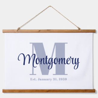 Tapiz Con Marco De Madera Personalizado azul Familia Nombre Rótulo Boda Idea