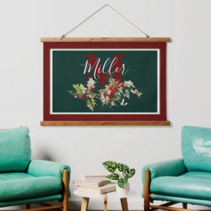 Tapiz Con Marco De Madera Personalizado con acebo y bayas 