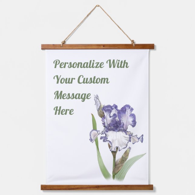 Tapiz Con Marco De Madera Personalizado De Arte Botánico Morado Rufled Iris  (Anverso)