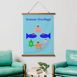 Tapiz Con Marco De Madera Personalizado de criaturas marinas de navidades